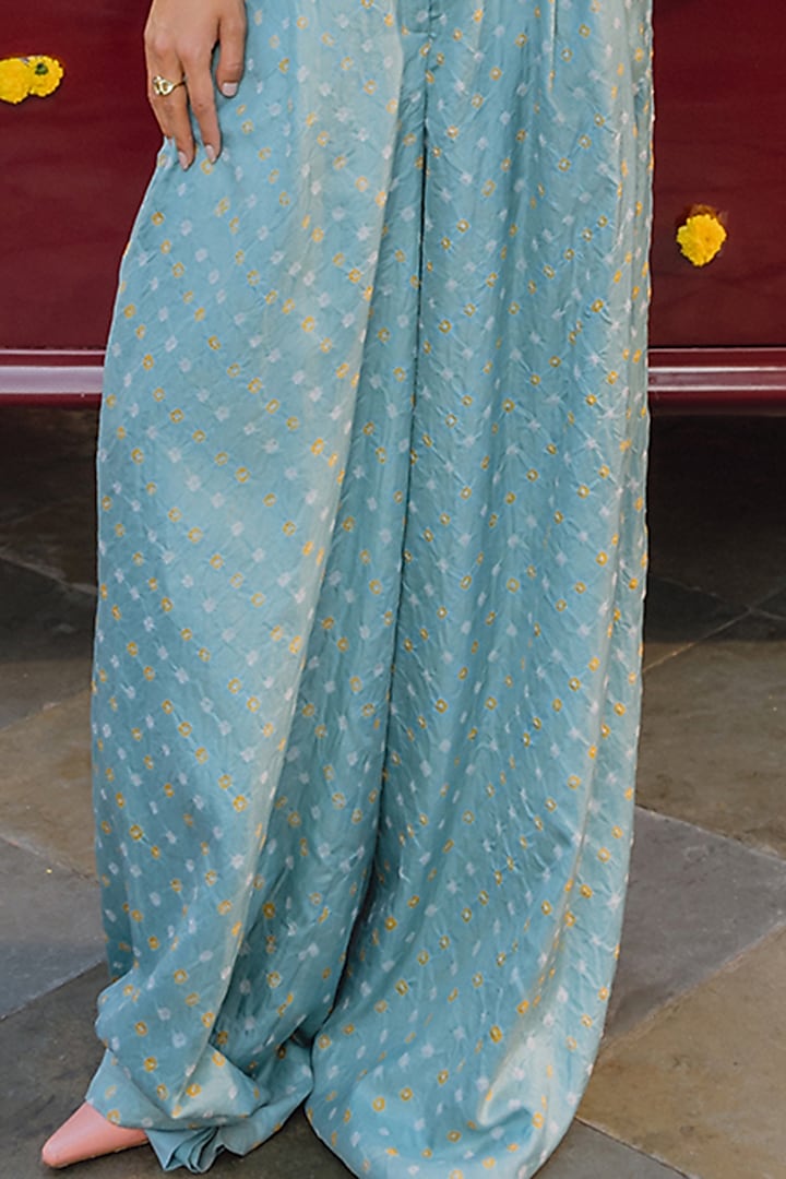 Ice Blue Bandhani Silk Hand-Dyed Co-Ord Set by The little black bow at Pernia's Pop Up Shop