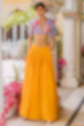 Yellow Handwoven Bandhani Silk Hand-Dyed Skirt Set by The little black bow
