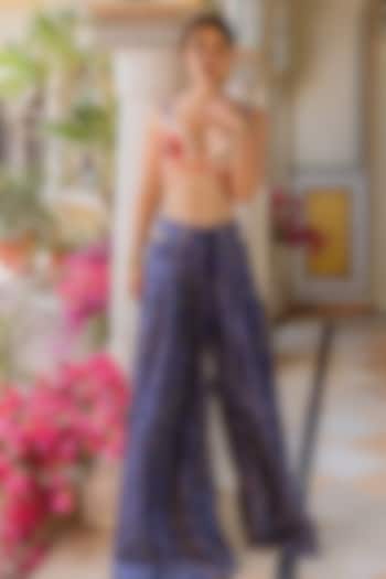 Navy Blue Blue Bandhani Silk Pant Set by The little black bow at Pernia's Pop Up Shop