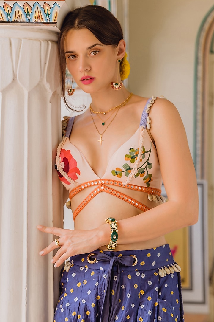 Navy Blue Blue Bandhani Silk Pant Set by The little black bow at Pernia's Pop Up Shop