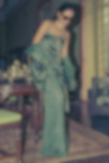 Green French Lace Embroidered Skirt Set by The Little Black Bow at Pernia's Pop Up Shop