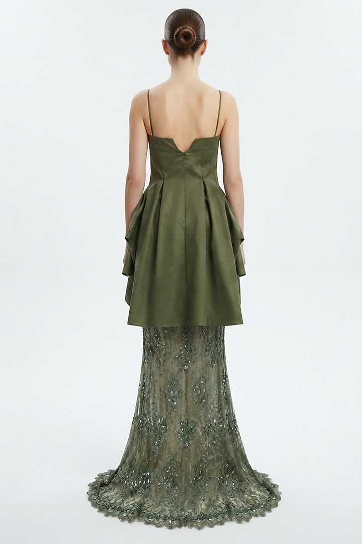 Green French Lace Embroidered Skirt Set by The Little Black Bow at Pernia's Pop Up Shop