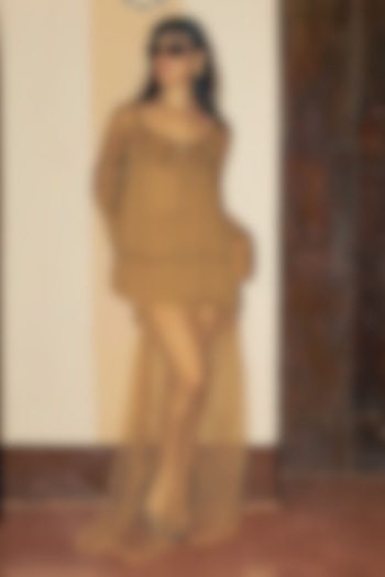 Beige Silk Chiffon & Tulle Gathered Co-Ord Set by The Little Black Bow at Pernia's Pop Up Shop