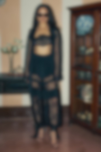 Charcoal Black Silk Organza & French Lace Thread Embroidered Co-Ord Set by The Little Black Bow at Pernia's Pop Up Shop