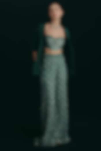 Seafoam Blue Tulle Zardosi Embroidered Pants Set by The Little Black Bow at Pernia's Pop Up Shop