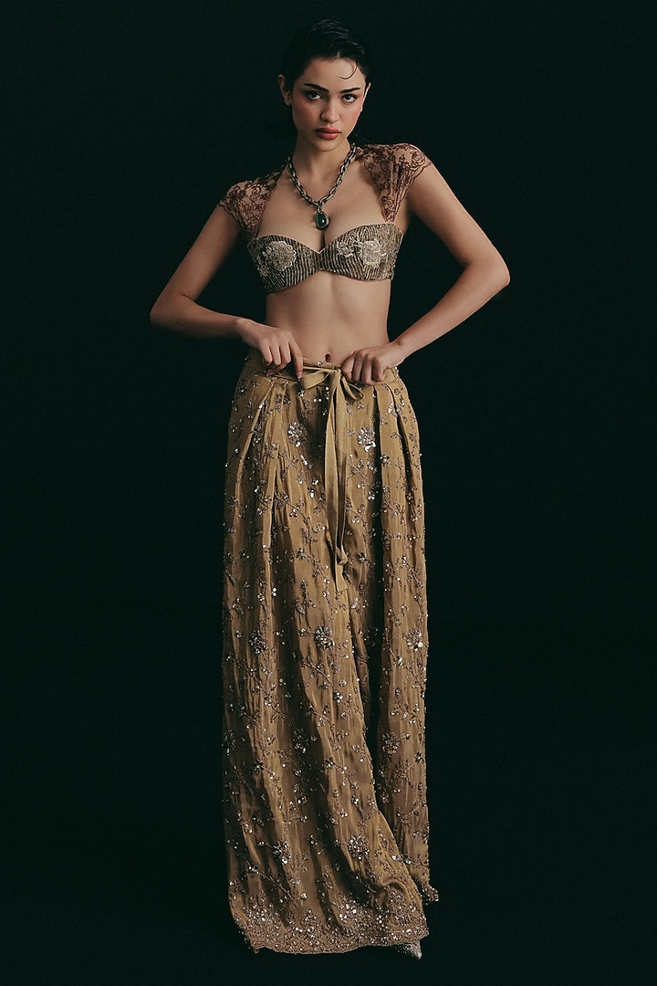 Gold Silk Zardosi Embroidered Pant Set by The Little Black Bow at Pernia's Pop Up Shop