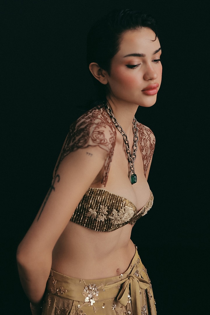 Gold Silk Zardosi Embroidered Pant Set by The Little Black Bow at Pernia's Pop Up Shop
