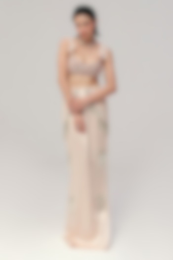 Powder Pink Silk Satin Sequin & Bugle Bead Embroidered Pencil Skirt Set by The Little Black Bow at Pernia's Pop Up Shop