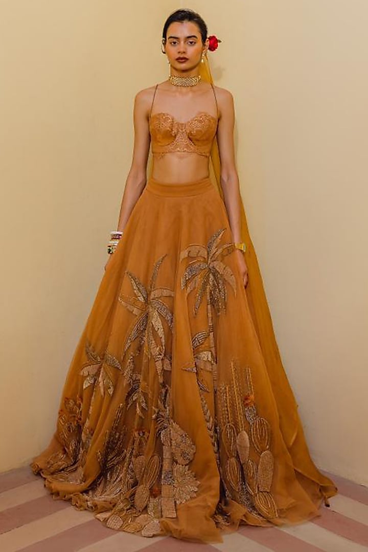 Clay Tulle Bead Embroidered Bridal Lehenga Set by The Little Black Bow at Pernia's Pop Up Shop
