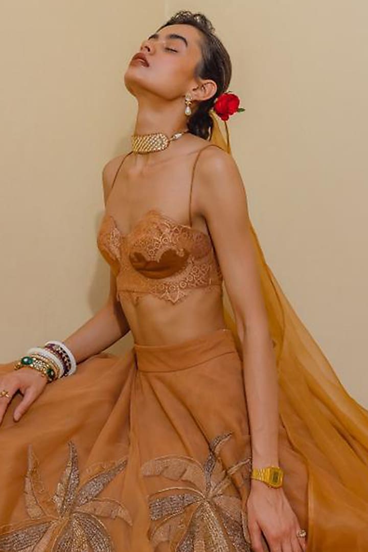 Clay Tulle Bead Embroidered Bridal Lehenga Set by The Little Black Bow at Pernia's Pop Up Shop