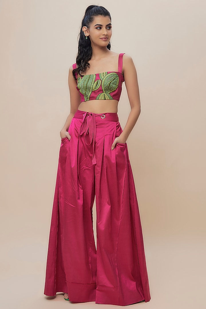 Pink Crepe Silk High-Waisted Pant Set by The Little Black Bow at Pernia's Pop Up Shop