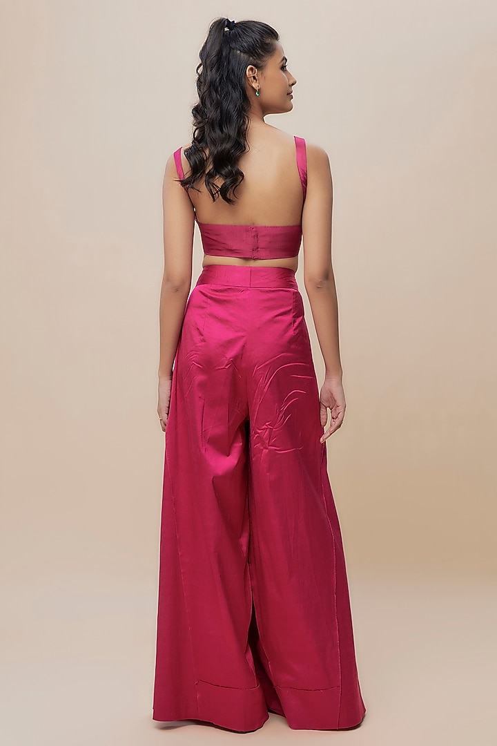 Pink Crepe Silk High-Waisted Pant Set by The Little Black Bow at Pernia's Pop Up Shop