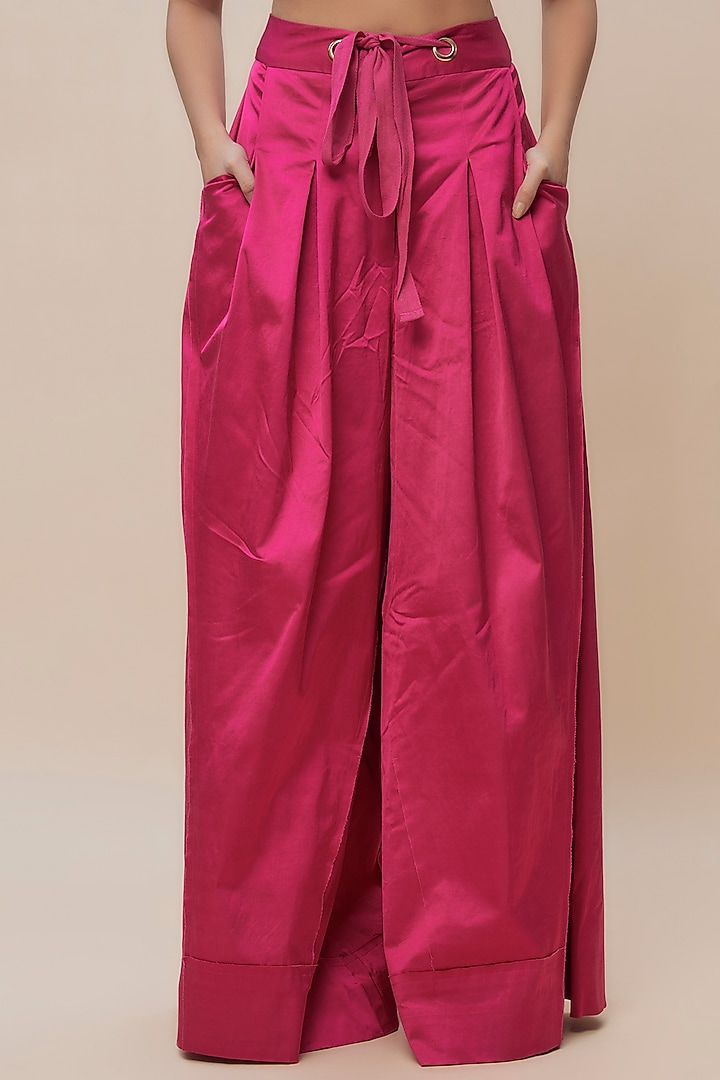 Pink Crepe Silk High-Waisted Pant Set by The Little Black Bow at Pernia's Pop Up Shop
