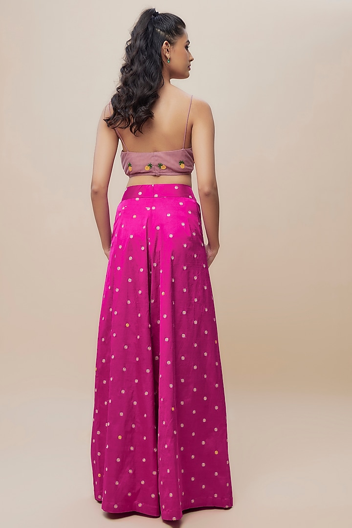 Pink Silk Satin Embroidered Pant Set by The Little Black Bow at Pernia's Pop Up Shop
