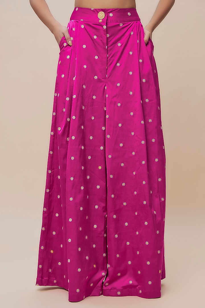 Pink Silk Satin Embroidered Pant Set by The Little Black Bow at Pernia's Pop Up Shop
