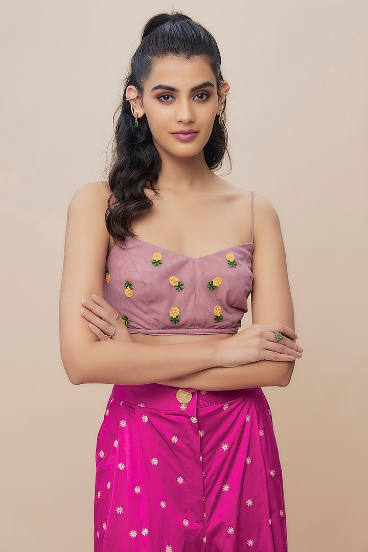 Pink Silk Satin Embroidered Pant Set by The Little Black Bow at Pernia's Pop Up Shop