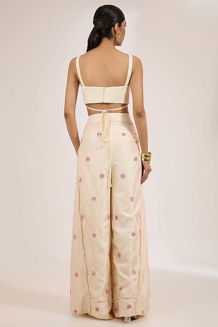 Ivory Handwoven Silk Hand Embroidered Pant Set by The Little Black Bow at Pernia's Pop Up Shop