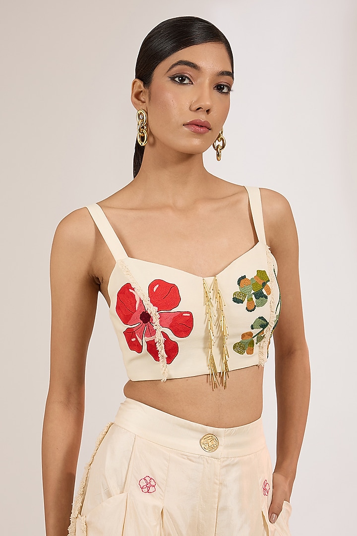 Ivory Handwoven Silk Hand Embroidered Pant Set by The Little Black Bow at Pernia's Pop Up Shop