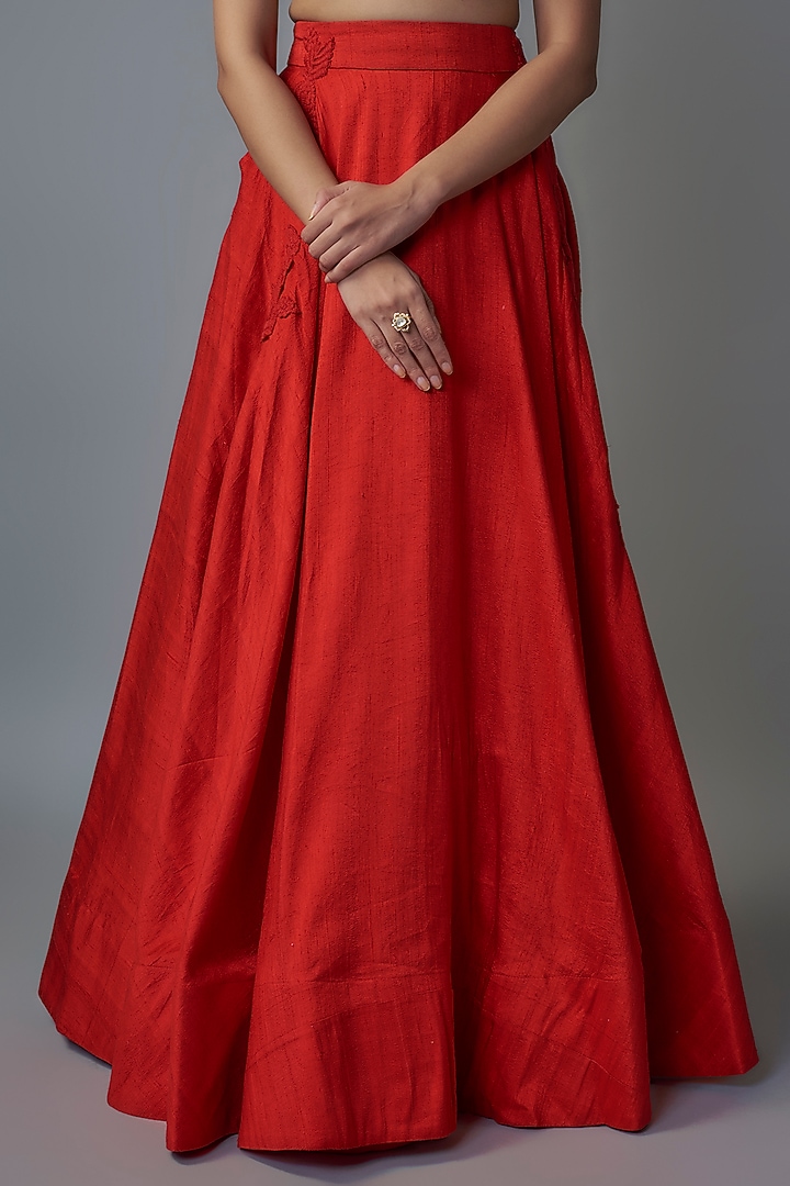 Red Raw Silk & Velvet Skirt Set by The little black bow at Pernia's Pop Up Shop