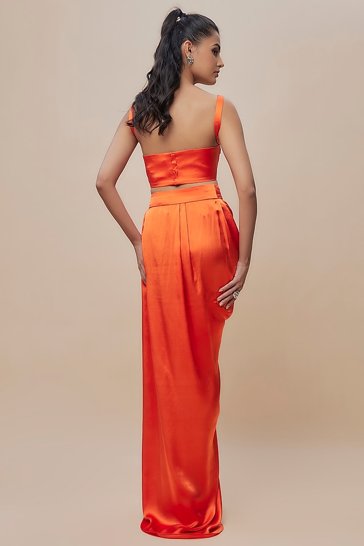 Orange Handwoven Silk Pleated Skirt Set by The Little Black Bow at Pernia's Pop Up Shop
