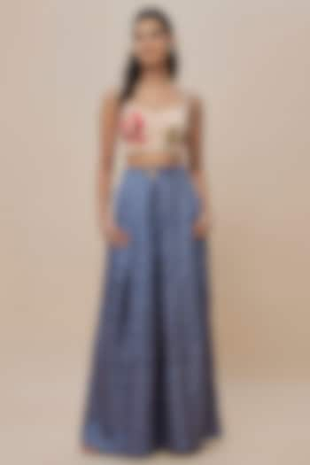 Blue Handwoven Silk Bandhani Trouser Set by The Little Black Bow at Pernia's Pop Up Shop