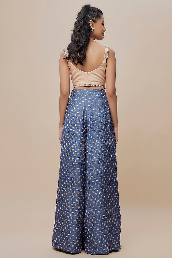 Blue Handwoven Silk Bandhani Trouser Set by The Little Black Bow at Pernia's Pop Up Shop