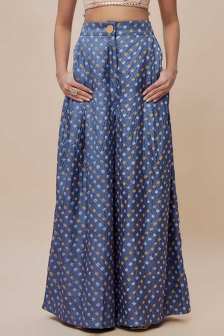 Blue Handwoven Silk Bandhani Trouser Set by The Little Black Bow at Pernia's Pop Up Shop