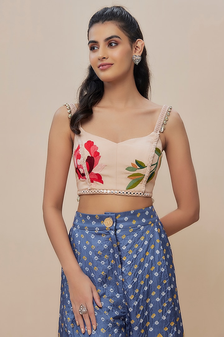 Blue Handwoven Silk Bandhani Trouser Set by The Little Black Bow at Pernia's Pop Up Shop