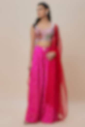 Pink Handwoven Silk Bandhani Hand-Dyed Trouser Set by The Little Black Bow at Pernia's Pop Up Shop