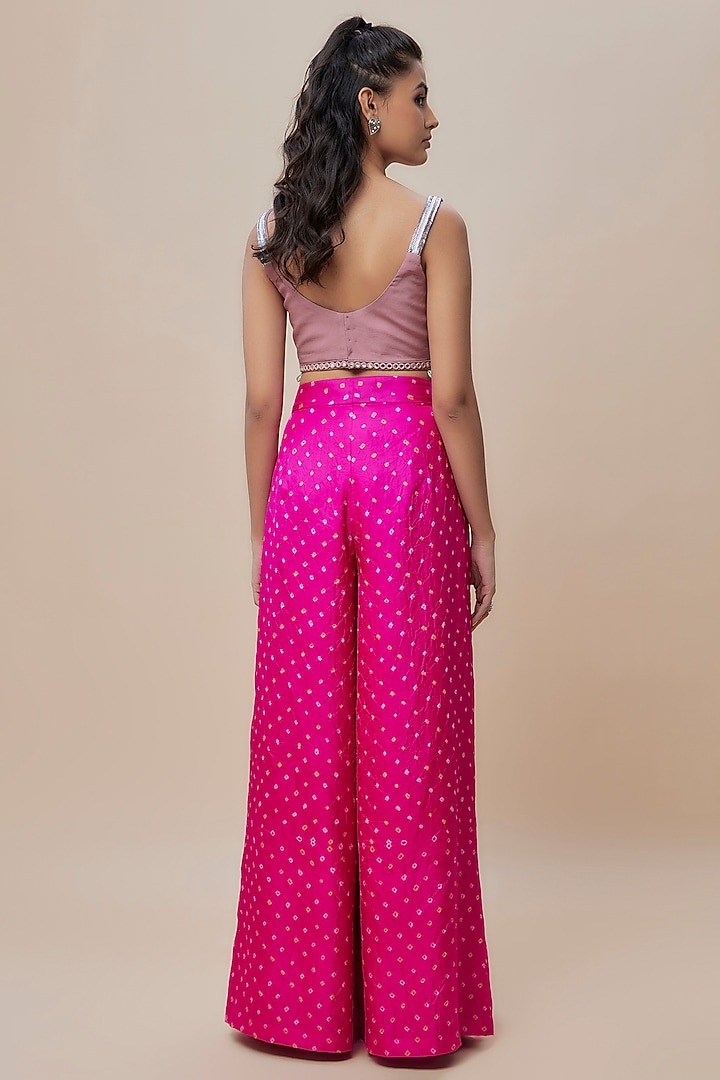 Pink Handwoven Silk Bandhani Hand-Dyed Trouser Set by The Little Black Bow at Pernia's Pop Up Shop
