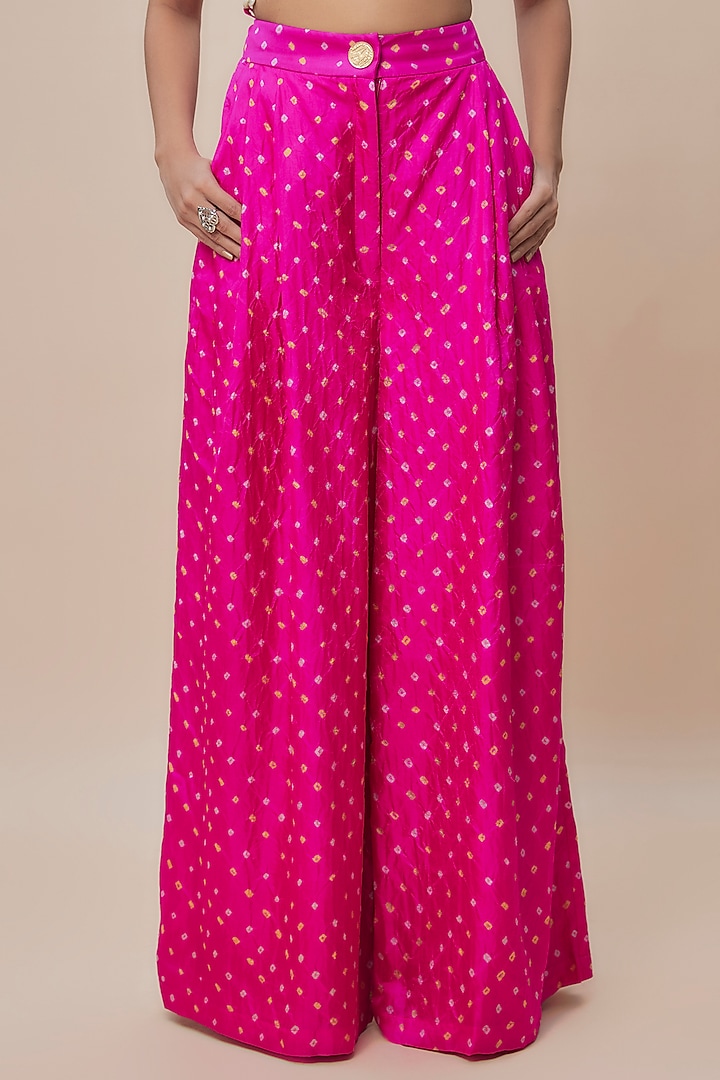 Pink Handwoven Silk Bandhani Hand-Dyed Trouser Set by The Little Black Bow at Pernia's Pop Up Shop