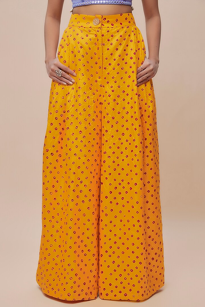 Yellow Handwoven Bandhani Silk Wedding Lehenga Set by The Little Black Bow at Pernia's Pop Up Shop