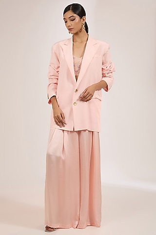 Pink Handwoven Silk Jacket Set by The Little Black Bow