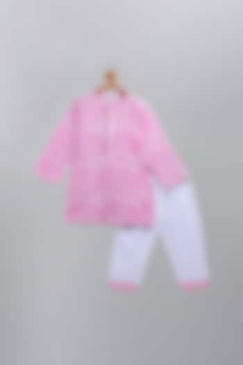 Pink Screen Printed Kurta Set For Girls by The little tales