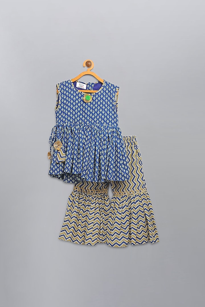 Blue & Green Printed Sharara Set For Girls by The little tales