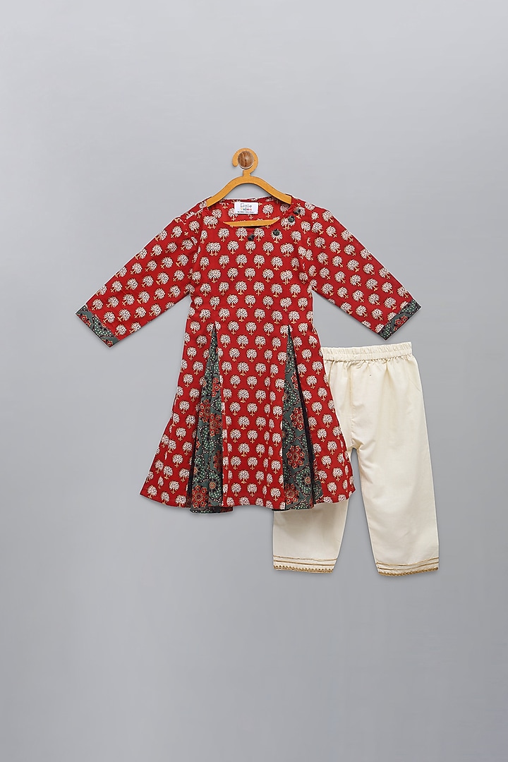 Red Printed Kurta Set For Girls by The little tales