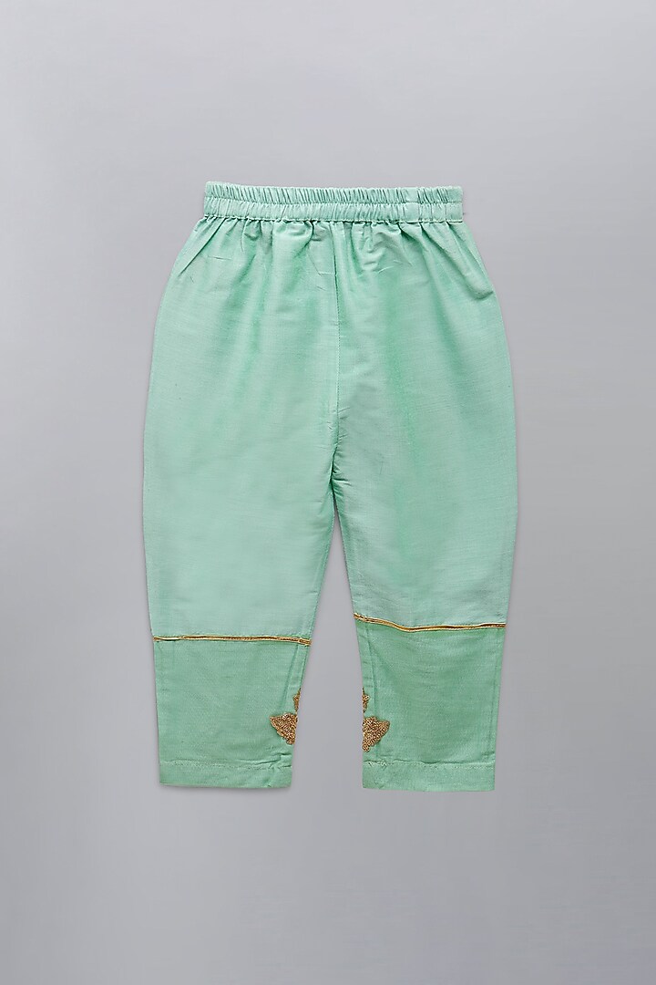 Mint Green Cotton Silk Sequin Embroidered Kurta Set For Girls by The little tales at Pernia's Pop Up Shop
