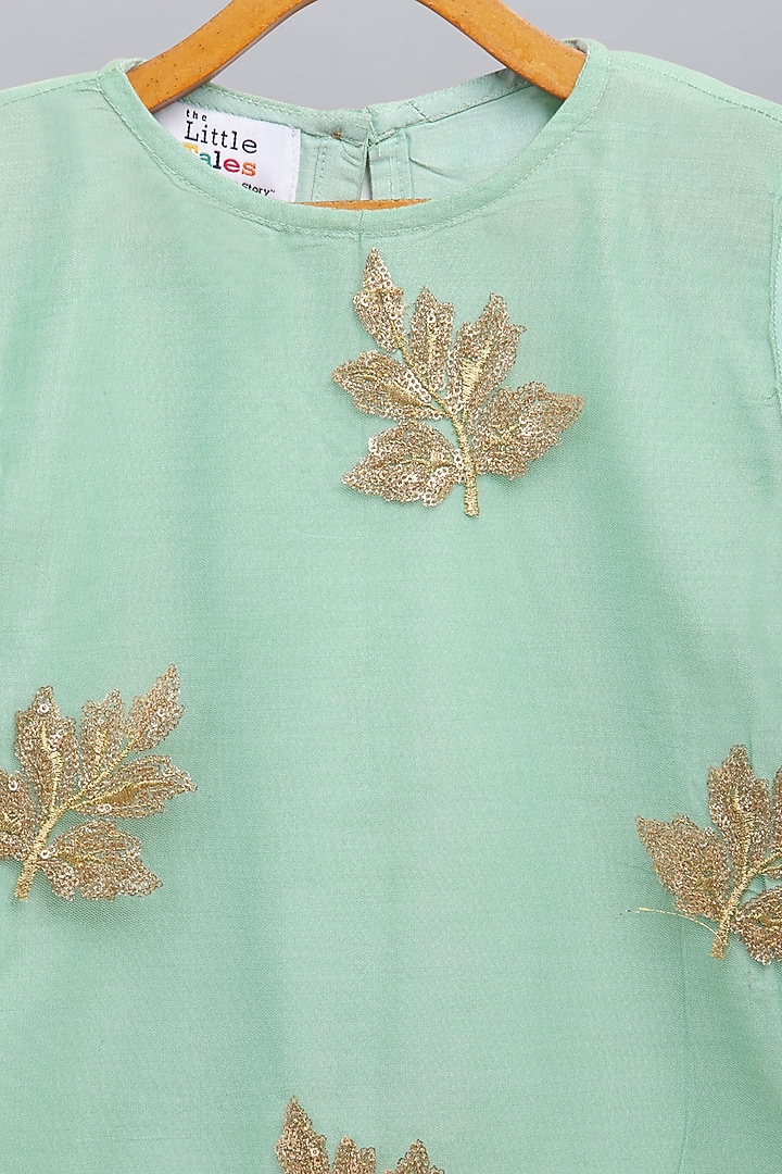 Mint Green Cotton Silk Sequin Embroidered Kurta Set For Girls by The little tales at Pernia's Pop Up Shop