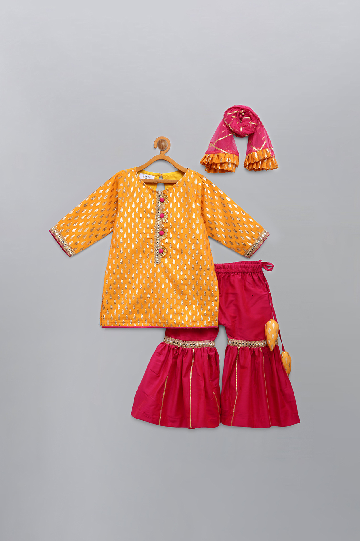 Yellow & Pink Cotton Silk Sharara Set