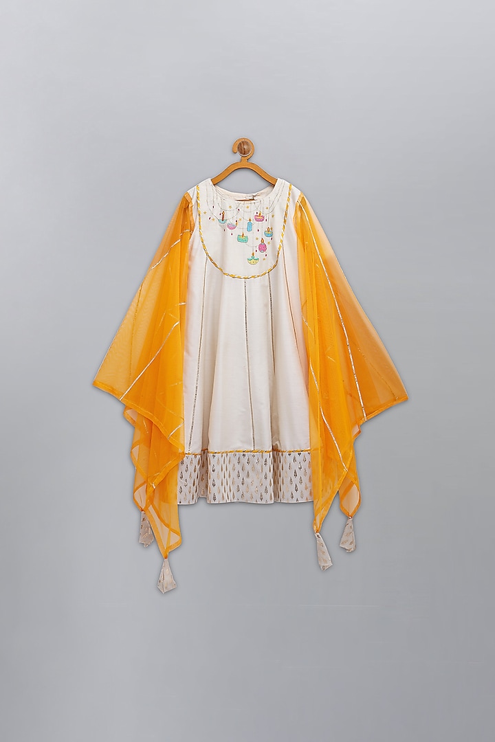 Off-White Embroidered Anarkali Set For Girls by The little tales