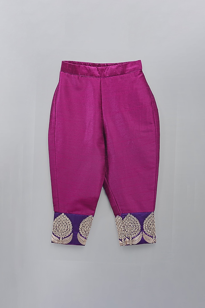 Purple Velvet Embroidered Anarkali Set For Girls by The little tales at Pernia's Pop Up Shop