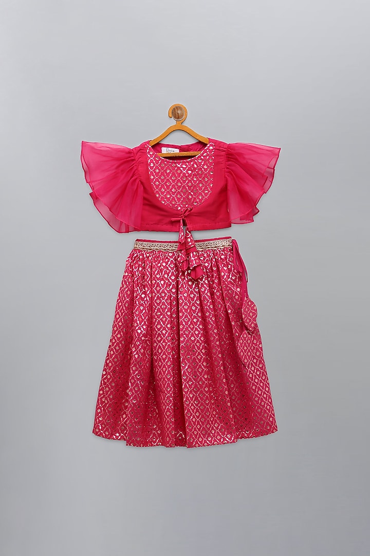 Fuchsia Pink Cotton Silk Lehenga Set For Girls by The little tales at Pernia's Pop Up Shop