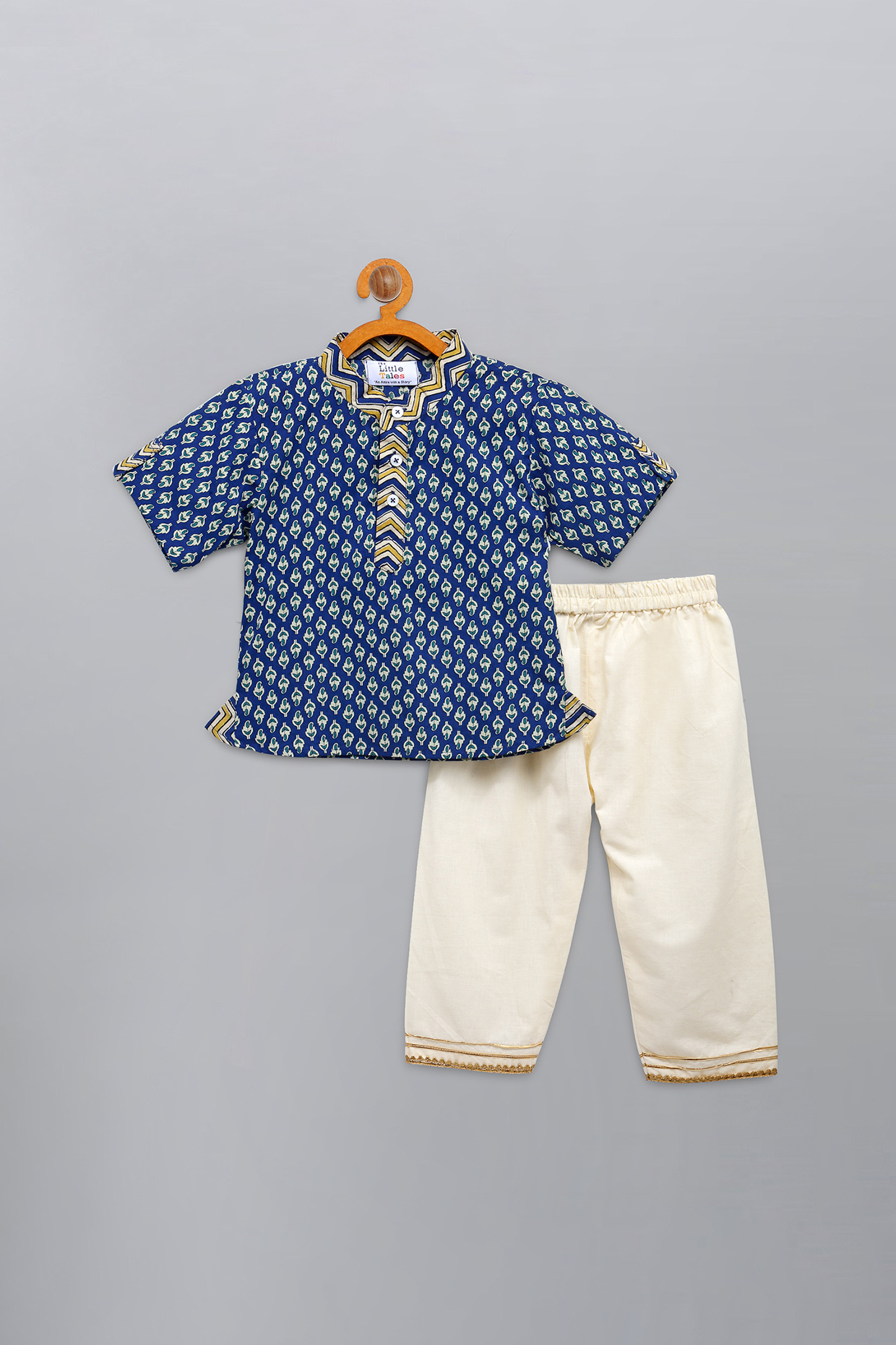 Cobalt Blue Printed Kurta Set For Boys by The little tales at Pernia's Pop Up Shop