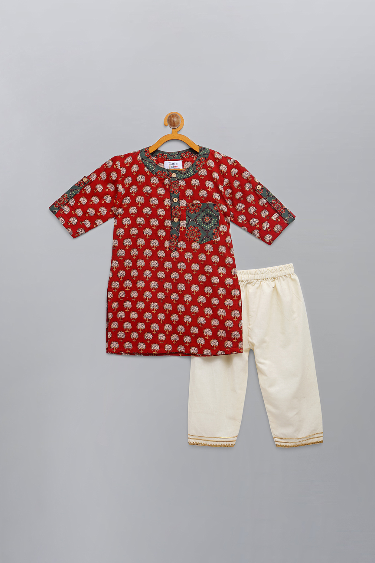 Red Printed Kurta Set For Boys by The little tales at Pernia's Pop Up Shop
