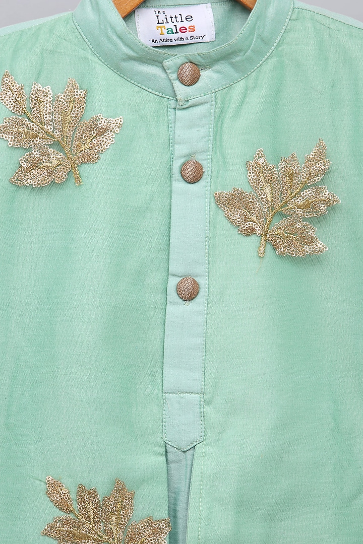 Pastel Green Cotton Silk Embroidered Kurta Set For Boys by The little tales at Pernia's Pop Up Shop