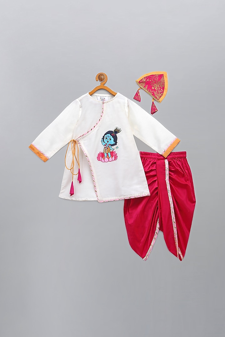 Off-White Embroidered Angrakha Kurta Set For Boys by The little tales