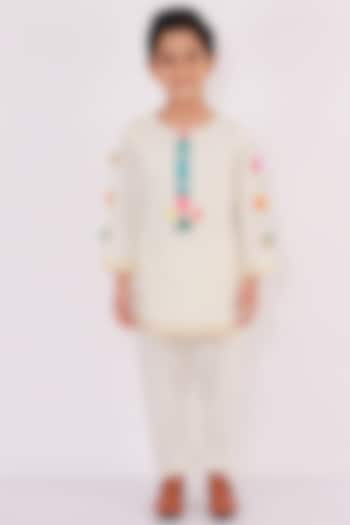 Off White Embroidered A-Line Kurta Set For Boys by The little tales
