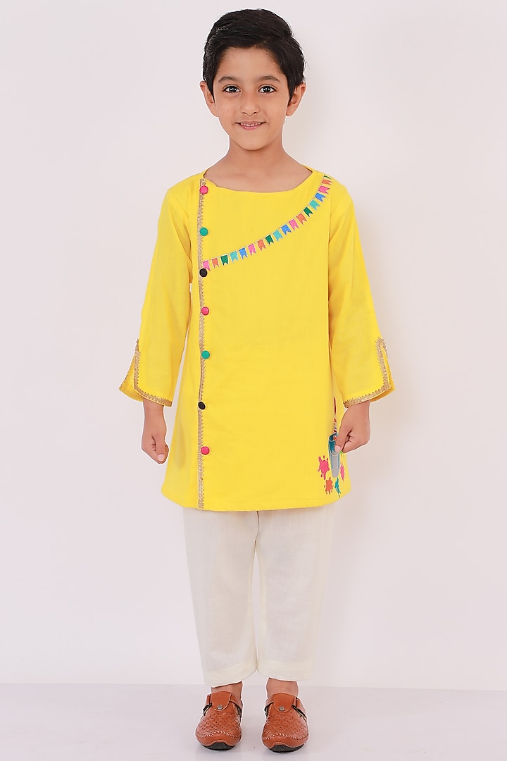 Yellow Embroidered A-Line Kurta Set For Boys by The little tales
