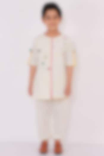 Off-White Embroidered A-Line Kurta Set For Boys by The little tales at Pernia's Pop Up Shop