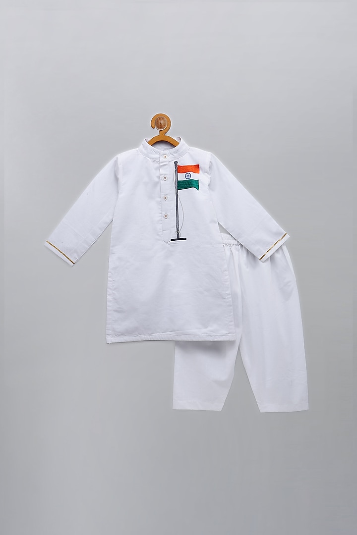 White Embroidered Kurta Set  For Boys by The little tales